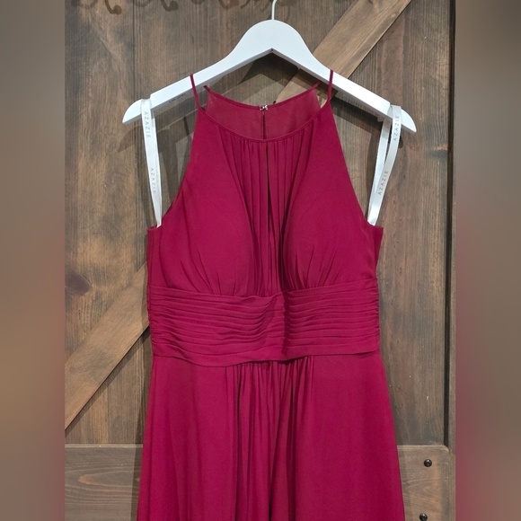 Azazie Bonnie Burgundy A-Line Keyhole Ruched Chiffon Bridesmaid Dress Size 0 - Picture 4 of 6